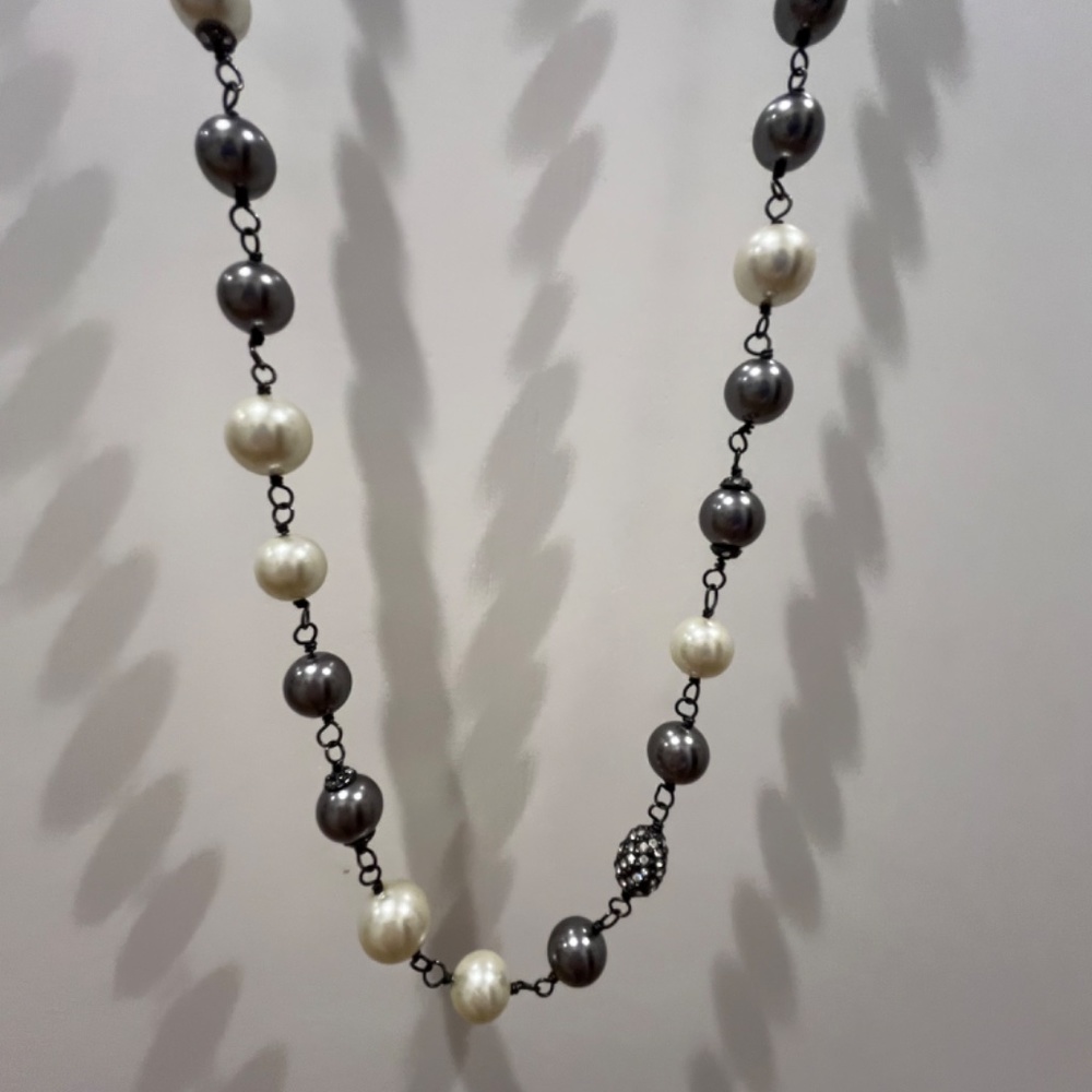 Faux Pearl and Rhinestone Necklace